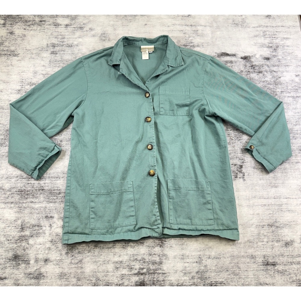 Coldwater Creek Womens Sage Green Cotton Twill Chore Jacket Size M Made in USA